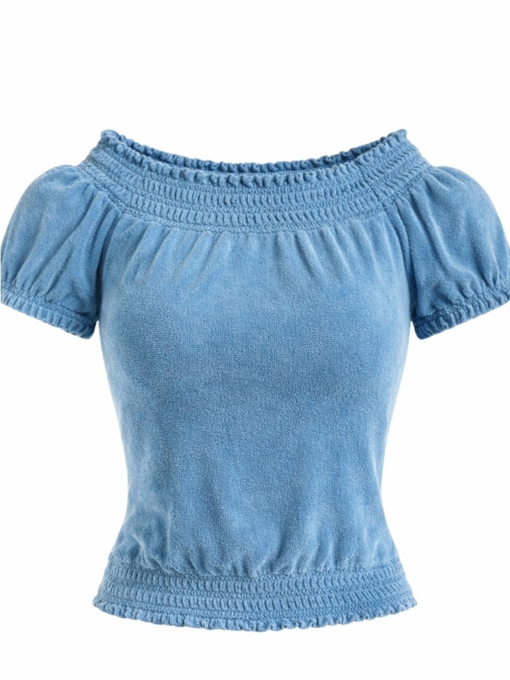 Juicy Couture Blue Terry Smocked Puff Sleeve Top Y2K Baby Tee S
